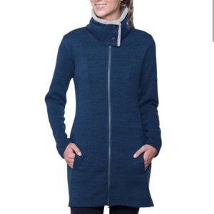 KUHL Women's Alaska Long Sweater Full Zip Jacket Coat Layer Shearling Blue XS